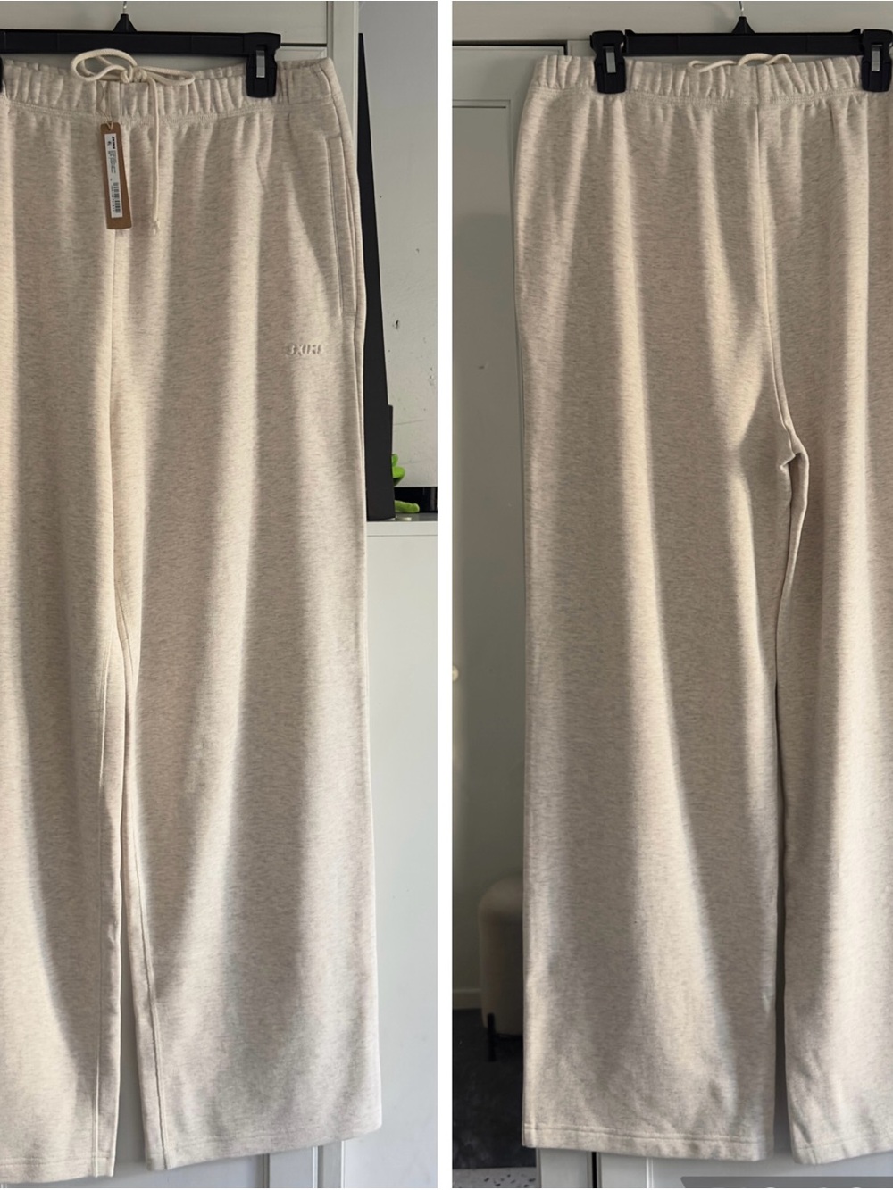 Skims Cotton Fleece Classic Straight Leg Pant in Oatmeal Heather Size Large